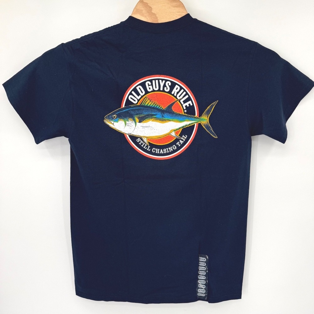 Old Guys Rule T-Shirt Mens Medium Blue Still Chasing Tail Tuna Fishing Graphic‎